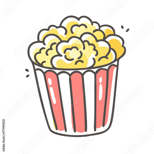 Vector illustration of popcorn in a striped bucket scalable graphic
