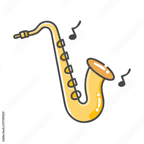 Golden saxophone vector illustration musical instrument with notes