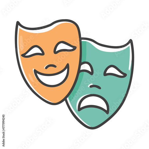 Comedy and tragedy theater masks vector illustration icon scalable eps