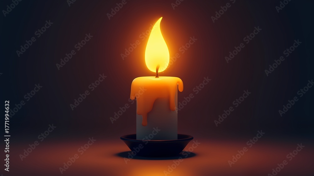 Fototapeta premium A lit candle stands on a table in front of a dark backdrop.