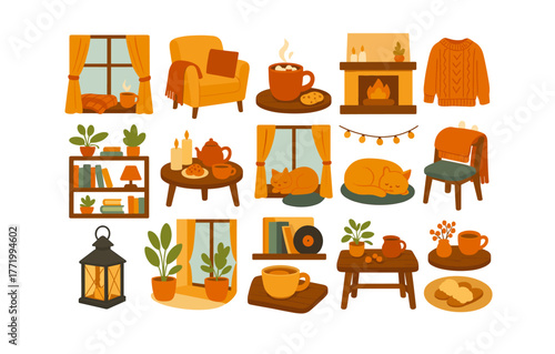 Cozy autumn home decor collection featuring warm colors and hygge elements