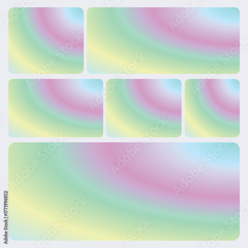 Holographic gradient Ui Grid Template. Soft pastel gradient abstract background with smooth colorful blend ideal for modern web design, social media posts, digital banners, and creative templates.