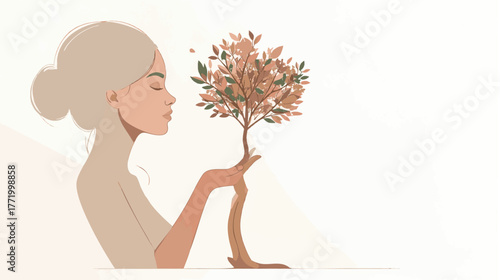 Human Holding Tree - Minimalist Eco Design in Earth Tones