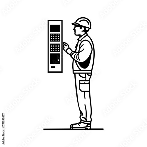 Technician inspecting and testing elevator control panel, symbolizing safety checks, repair, and maintenance in engineering.