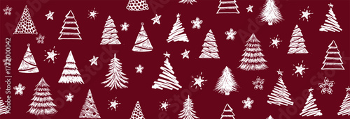 Christmas tree white on red, hand drawn illustrations.	
