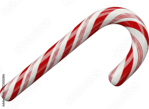 Vibrant red and white striped candy cane sweet treat for New Year celebrations on a transparent background PNG image