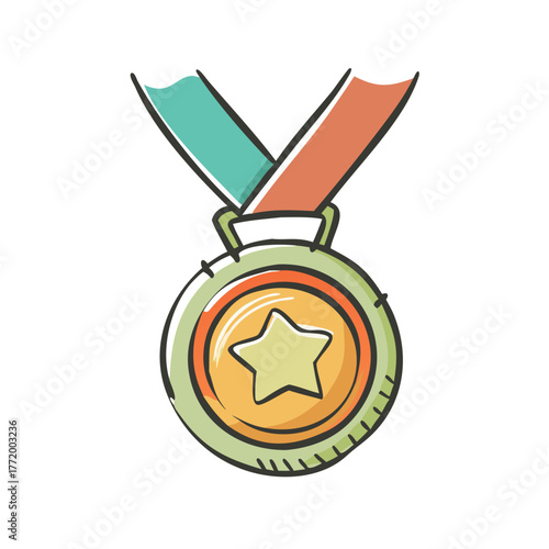 Vector illustration of a star medal with ribbon for achievement award
