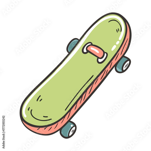 Vector illustration of a green skateboard with red edges