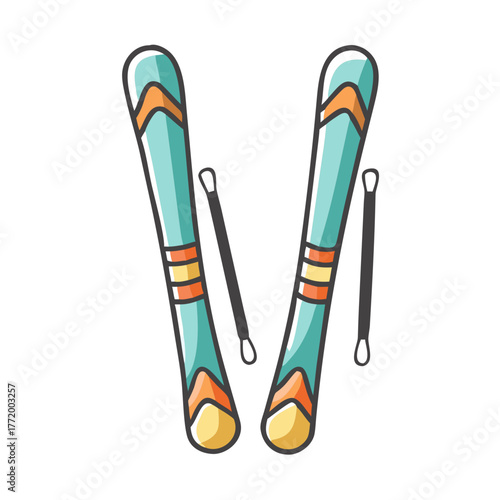 Vector illustration of ski gear and poles for winter sports