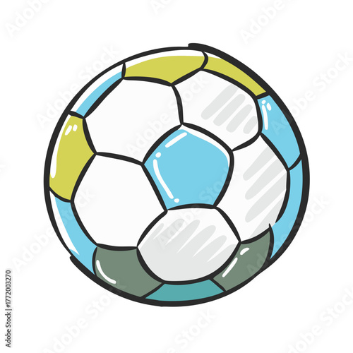 Drawn soccer ball vector graphic with colorful panels scalable icon