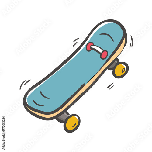 Vector illustration of a blue skateboard with yellow wheels
