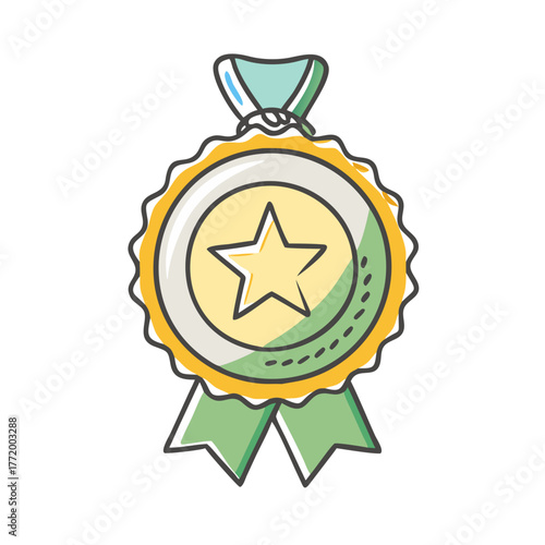 Vector star medal illustration with ribbons for awards and recognition