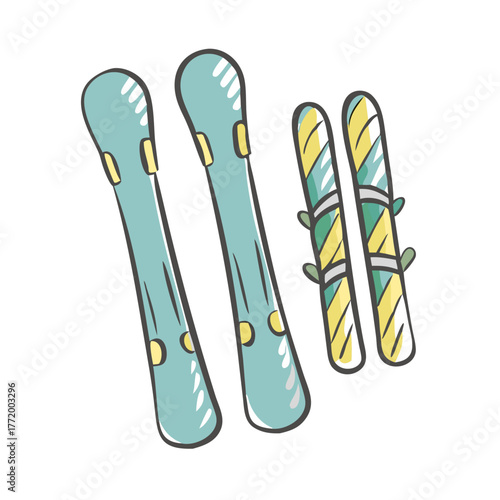 Vector illustration of two pairs of skis for winter sports