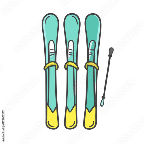 Vector illustration of three ski poles with yellow tips and blue shafts