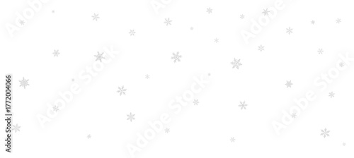 Falling snow. Snow overlay background. Grey white snowflakes in different shapes isolated on transparent background. Snowfall. Decorative Christmas graphic objects, winter banner. Vector illustration.