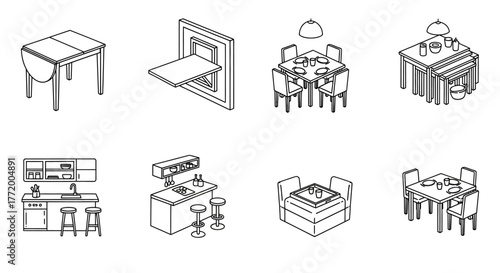 dining room furniture isometric illustrations of dining room sets for interior design visualization family meal home decor perfect for blogs and ads