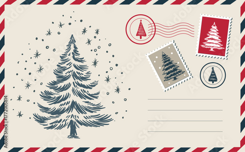 Christmas postcard with tree