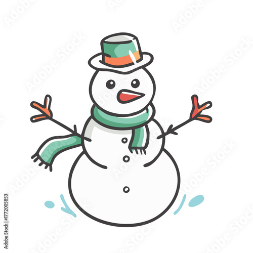 Cute cartoon snowman wearing hat and scarf winter illustration vector graphic