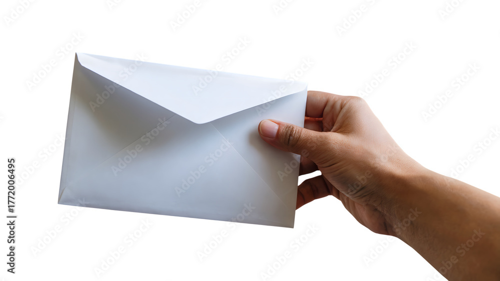Fototapeta premium Hand holding an envelope. Isolated on transparent background, png
