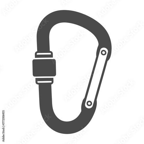 black and white silhouette of a vector carabiner icon on a white background