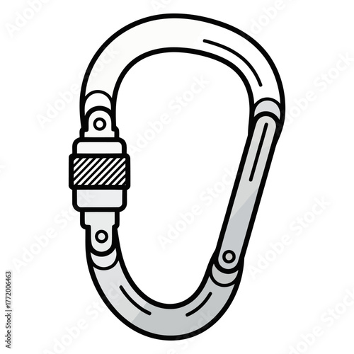 black and white silhouette of a vector carabiner icon on a white background