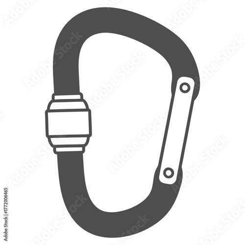 black and white silhouette of a vector carabiner icon on a white background