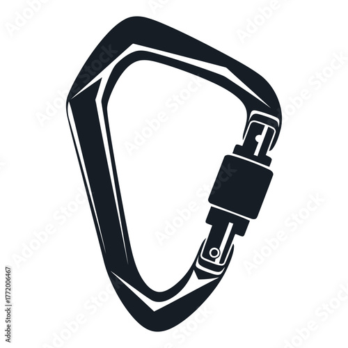 black and white silhouette of a vector carabiner icon on a white background