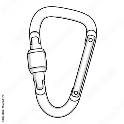 black and white silhouette of a vector carabiner icon on a white background