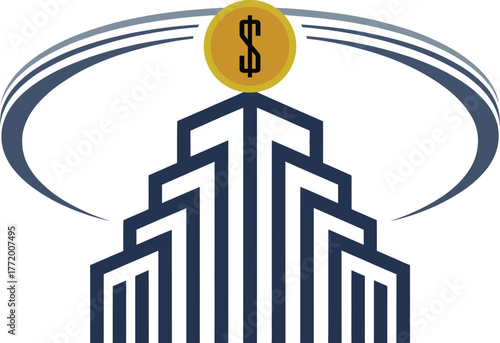 Building money symbol with upward financial growth concept