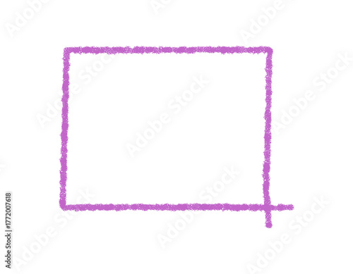 Crayon style rectangle text box and outline frame stand as a template. Sketch icon with space for message and card background. Violet color adds a modern accent with clear empty format, ideal for