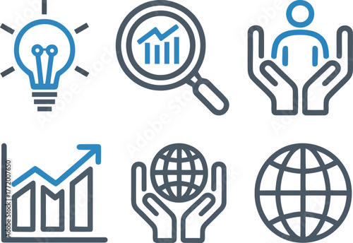 Business growth and global strategy icon collection