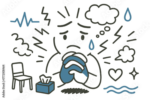 Worried Hands Doodle. // Hands clasped in worry. Hand-drawn doodle illustration Hands clasped in worry [two hands clasped together (accented), furrowed