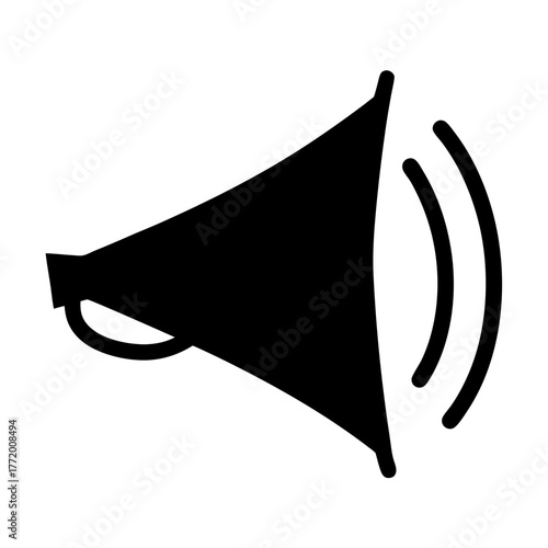 Black and white illustration of a megaphone with sound waves emanating from it