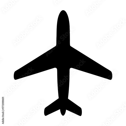 Simple black airplane silhouette, a symbol of travel and transportation worldwide