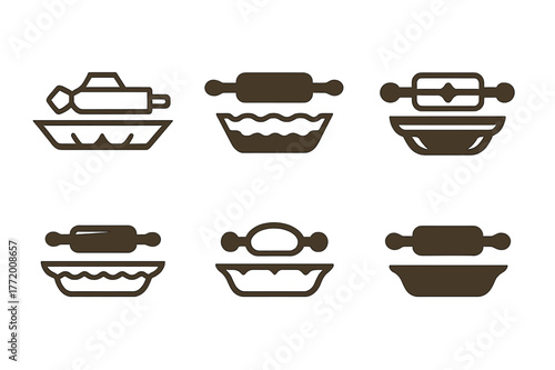Homemade Baking Logos. Homemade baking. Set Logo of Homemade baking: rolling pin with pie pan. harmonious logo variations of the same emblematic concept, each