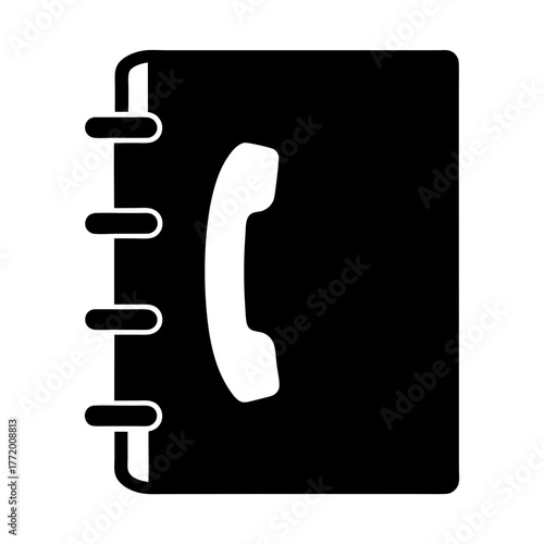 A black and white minimalist phone book icon with binder rings