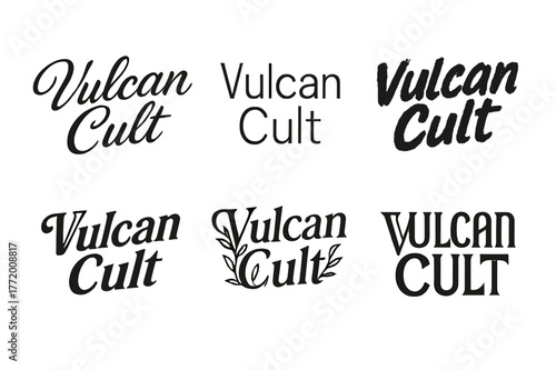 Vulcan Lettering Variations. Vulcan Cult. Set lettering. harmonious lettering variations of the same emblematic concept, each with different artistic