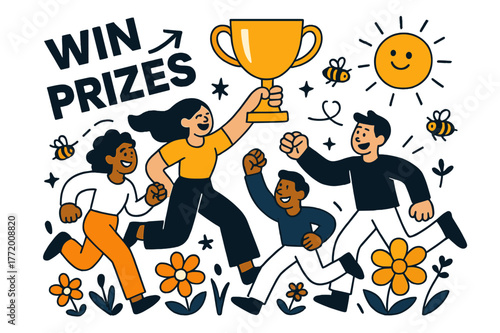 Vibrant Nature Harmony. WIN PRIZES. Blooming flowers, buzzing bees, sunny skies, warmth and happiness in everyday life, vibrant and full of energy. Modern flat