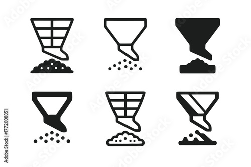 Industrial Logo Variations. Material handling at industrial sites. Set Logo of Material handling at industrial sites: Bulk material hopper with chute. Icon