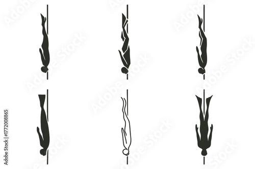 Freediving Logo Designs. Freediving. Set Logo of Freediving: diver along descent line. harmonious logo variations of the same emblematic concept, each with