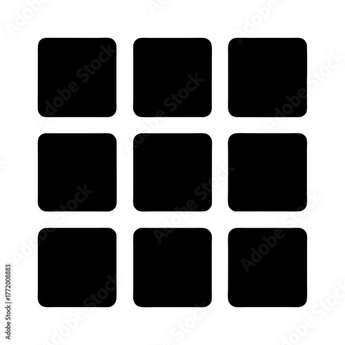 Nine black squares arranged in a grid pattern with rounded corners