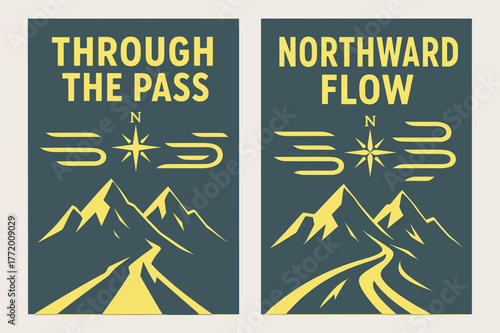 Northern Passage Banners. Northern Passage. Two vertical A6 banners with safe margins, centered composition, no elements touching edges, modern, slate and