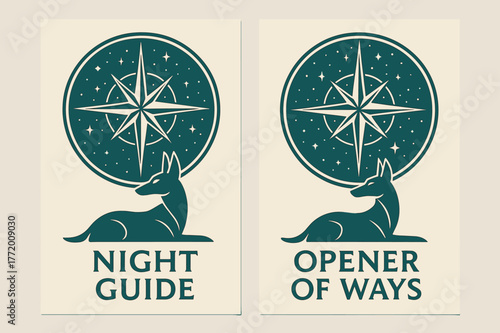 Stellar Navigation Banners. Stellar Navigator. Two vertical A6 banners with safe margins, centered composition, no elements touching edges, modern, teal and