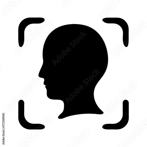 Facial recognition or biometric identification profile silhouette surrounded by focus brackets