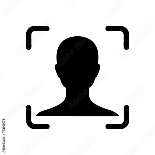 Silhouette of a person with face detection target frame scanning icon