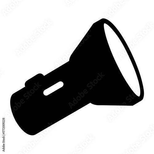 Stylized black and white illustration of a flashlight for general usage purposes