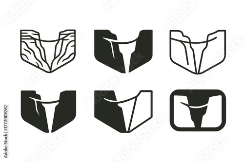 Highlining Logo Variations. Highlining. Set Logo of Highlining: webbing span over canyon. harmonious logo variations of the same emblematic concept, each with