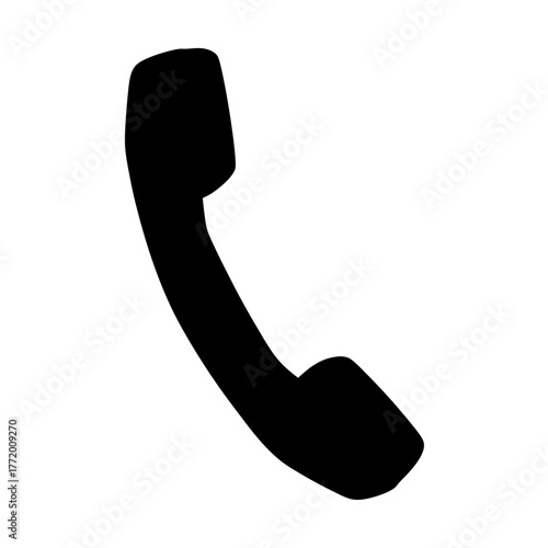 A Simple Isolated Black Silhouette of a Telephone Handset on White Background
