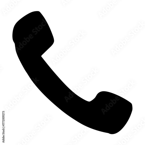 Black Silhouette of Traditional Telephone Handset Communication Device on White Background