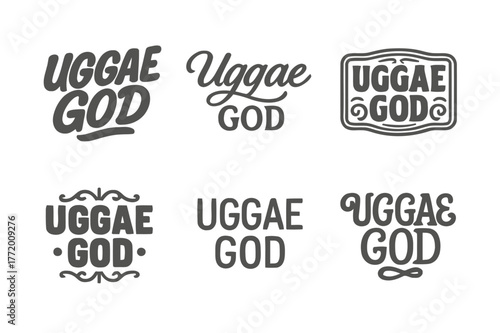 Uggae God Typography. Uggae God. Set lettering. harmonious lettering variations of the same emblematic concept, each with different artistic interpretation